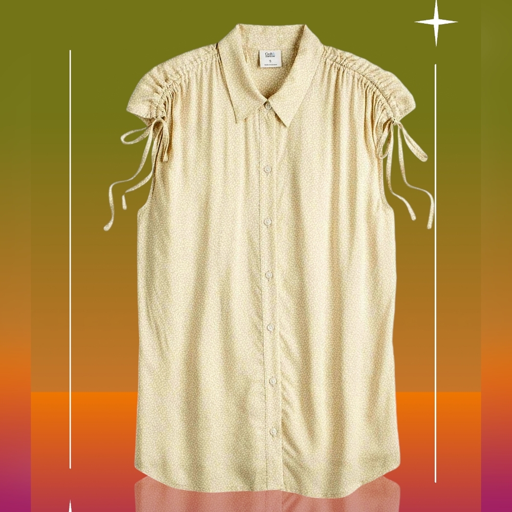 XXL Sleeveless Button Up Tie or Untie Shoulder Ruched Cap Sleeve Blouse